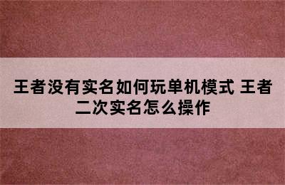 王者没有实名如何玩单机模式 王者二次实名怎么操作